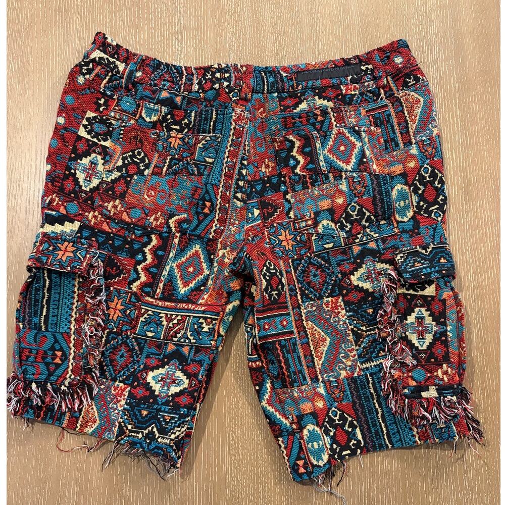 ROCKSTAR ORIGINAL Tapestry Jean Shorts Mens Size 42 Aztec Aop Raw hem Streetwear